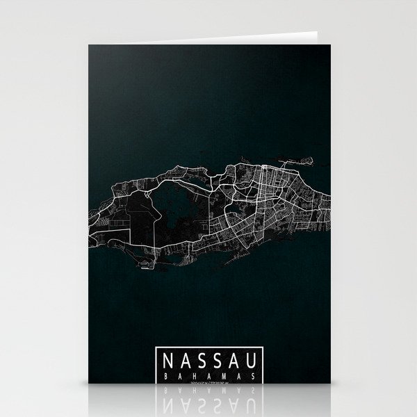 Nassau City Map of The Bahamas - Dark Stationery Cards