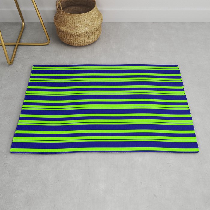 Chartreuse and Blue Colored Lines/Stripes Pattern Rug