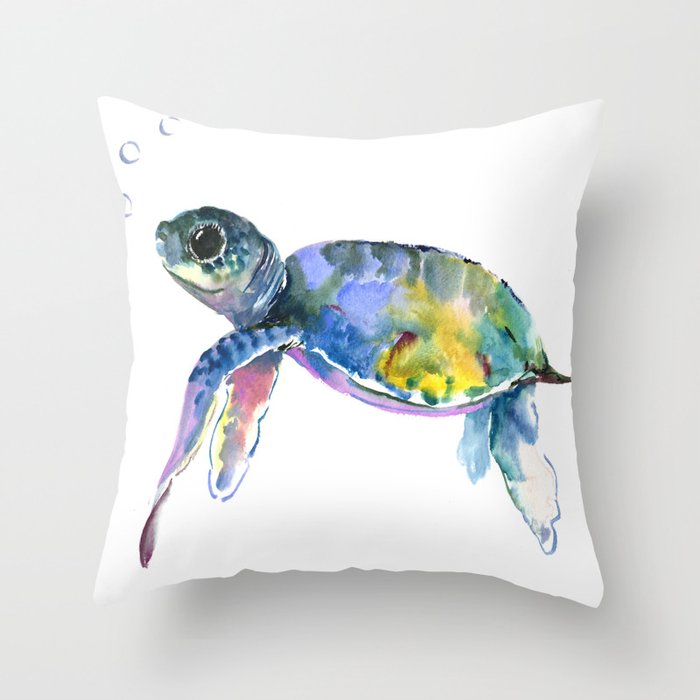 Sea Turtle, children artwork Illustration Throw Pillow