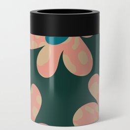 Cute Retro Daisy Floral Pink Green Pattern  Can Cooler