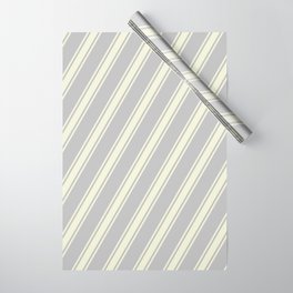 [ Thumbnail: Grey and Beige Colored Lines/Stripes Pattern Wrapping Paper ]