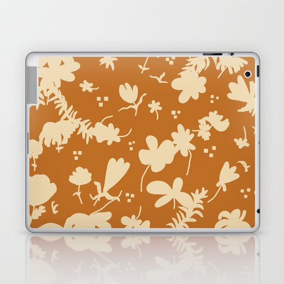 Abstract flowers retro ochre taupe Laptop & iPad Skin