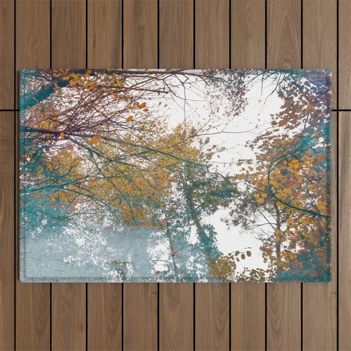 Autumn blue forest Outdoor Rug