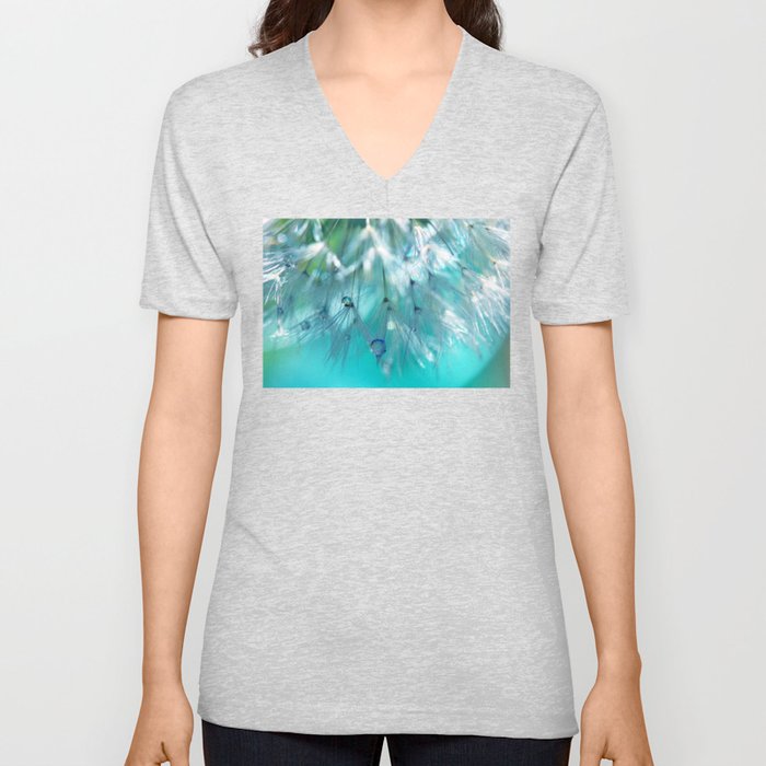 Turquoise Dandelion Macro V Neck T Shirt