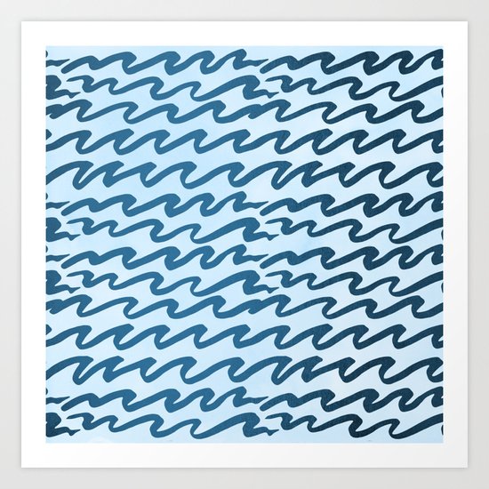 Abstract Metallic Sea Waves Saltwater Taffy Teal on Blue Raspberry Art Print