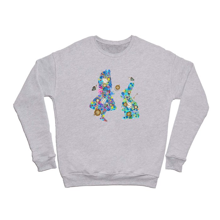Colorful Watercolor Alice & The Rabbit - Wonderland Time Crewneck Sweatshirt