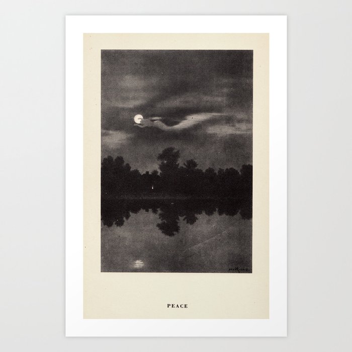 "Peace" from "Trees at Night" by Art Young Art Print | Drawing, Pen-and-ink, Trees, Moon, Night