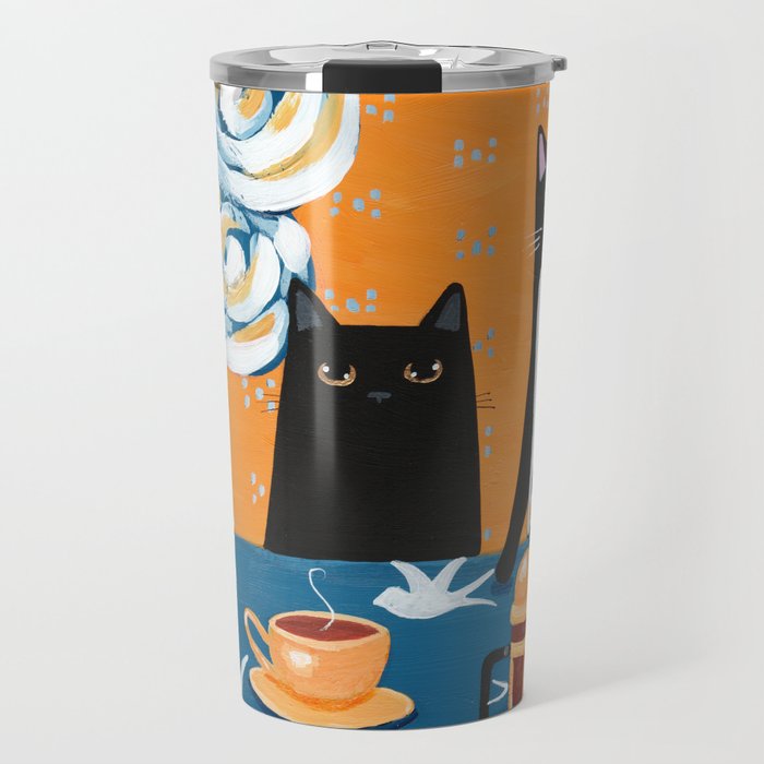 Orange and Blue French Press Cats Travel Mug