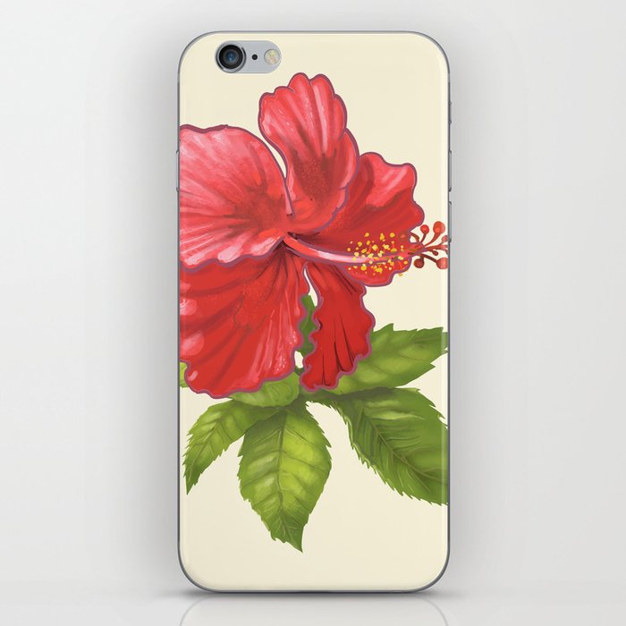 Pink Tropical Hibiscus Flower Painting iPhone Skin
