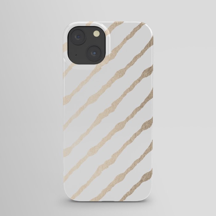 Simply Diagonal Stripes in White Gold Sands on White iPhone Case