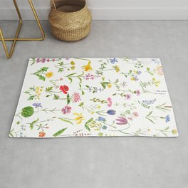 botanical colorful countryside wildflowers watercolor painting Rug