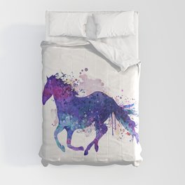 Running Horse Watercolor Silhouette Comforter