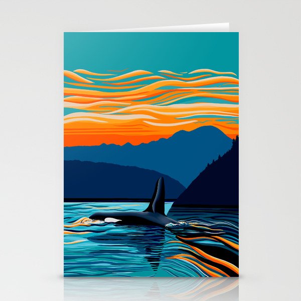 Orca into the Fire Sky Stationery Cards