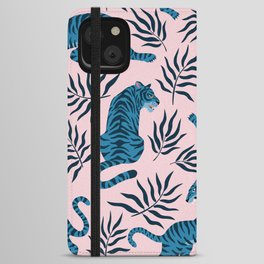 Blue asian tigers iPhone Wallet Case | Tropical, Wild, Striped, Curated, Asian, Tropic, Blue, Vintage, Pink, Indian 