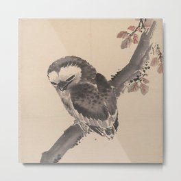 Hokusai, Owl Metal Print | Garden, Tree, Animal, Bird, Fineart, Edo, Engraving, Woodblock, Asia, Nippon 