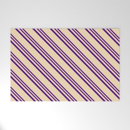 [ Thumbnail: Indigo and Tan Colored Stripes/Lines Pattern Welcome Mat ]