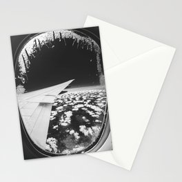 Airplane window and white clouds black and white Stationery Card