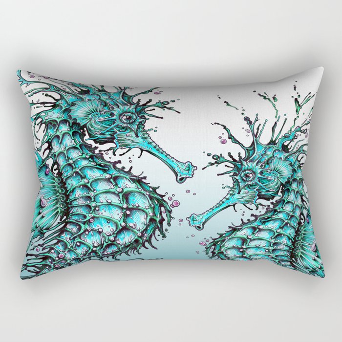 Cyan Seahorse Rectangular Pillow