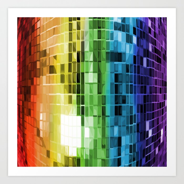 Rainbow Mirrored Disco Ball Pattern Art Print