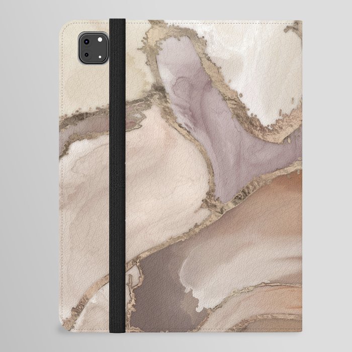 Taupe palette liquid marble and gold abstract iPad Folio Case