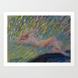 Maria Wiik | Naked Lying Female Model | colorful still life female nude in bursts of sunlight, circa 1904 portrait painting Art Print