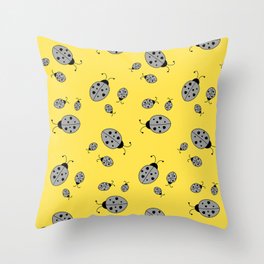 Ladybugs in Yellow and Gray Throw Pillow
