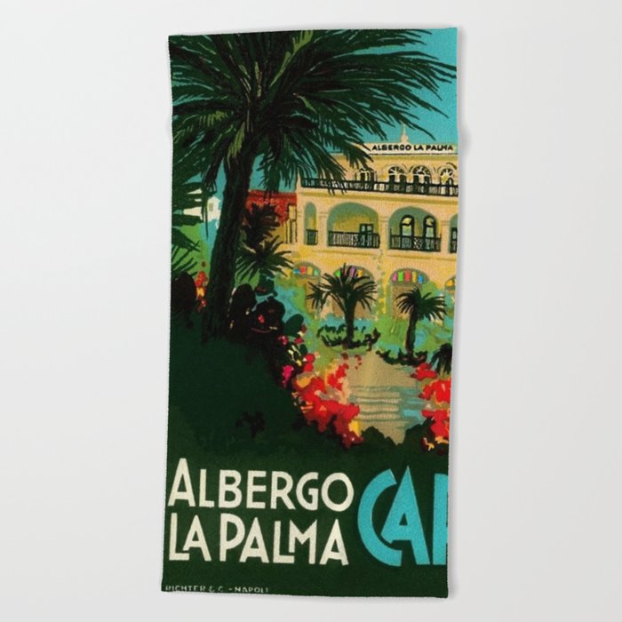 Vintage Capri, Italy Seaside Hotel Albergo La Palma Advertising Poster Beach Towel
