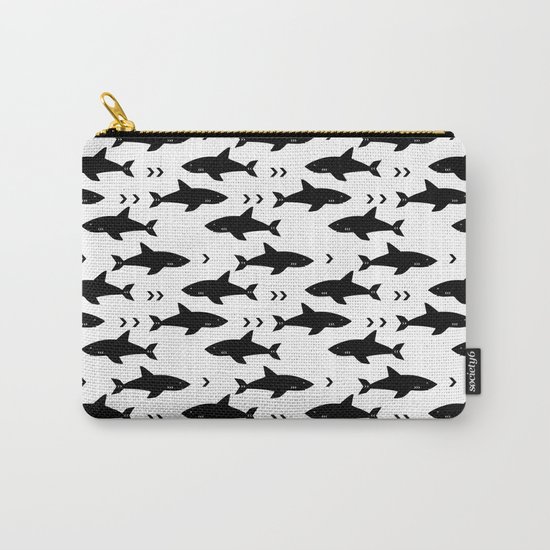 Sharks - shark week trendy black and white minimal kids pattern print Carry-All Pouch