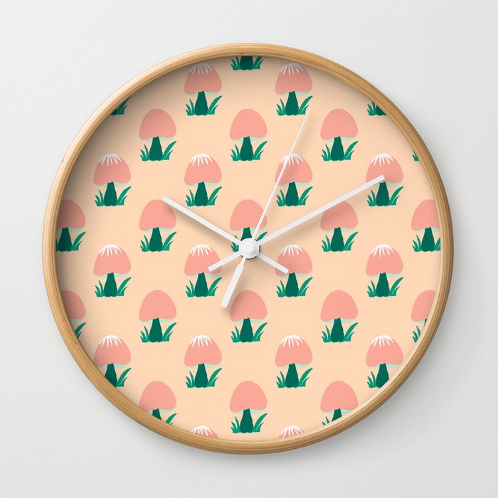 Peachy Mushrooms  Wall Clock