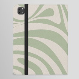 New Groove Retro Swirl Abstract Pattern in Sage Green and Almond Beige iPad Folio Case