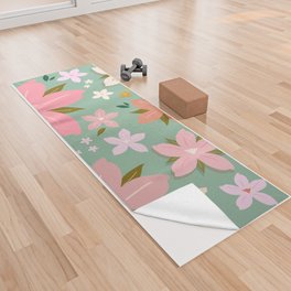 Les Fleurs | 07 - Floral Print Green Pink Peach Blush Flower Art Minimal Modern Decor Yoga Towel