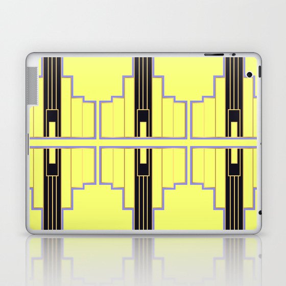 Art Nouveau Stripes Yellow, Black, Gold, Bronze, Art Deco, Elegant, Vintage, Chic, Belle Epoque Laptop & iPad Skin