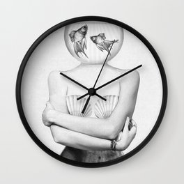 Pisces Wall Clock | Black and White, Illustration, Photomontage, Curated, Digital, Collage 