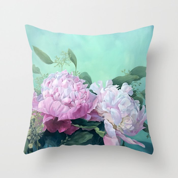 Pink Peonies The Three Sisters Floral Throw Pillow