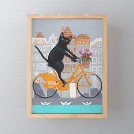 Amsterdam Cat Bicycle Ride Framed Mini Art Print