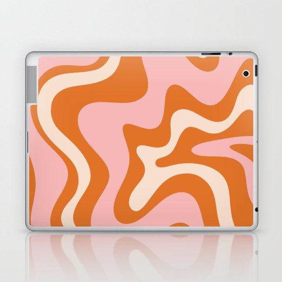 Liquid Swirl Retro Abstract Pattern in Orange Pink Cream Laptop & iPad Skin