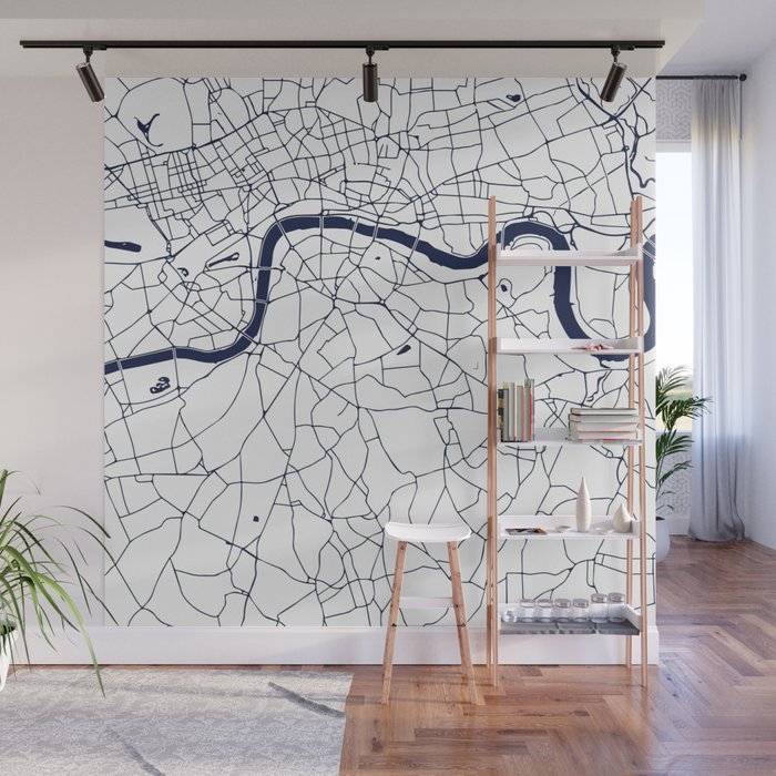 London White on Navy Street Map Wall Mural