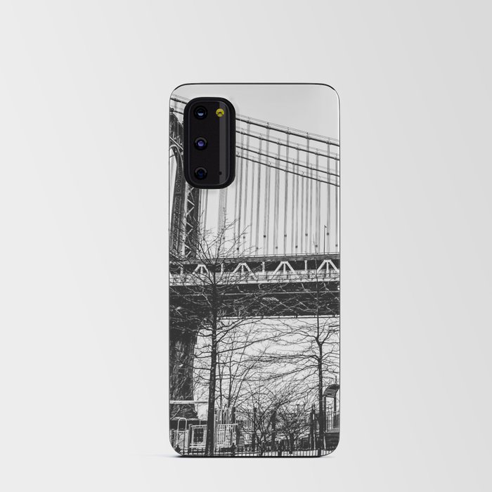 Manhattan Bridge during winter snowstorm in New York City black and white Android Card Case