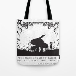 Alice's Adventures In Wonderland Black and White Illustrated Quote Tote Bag