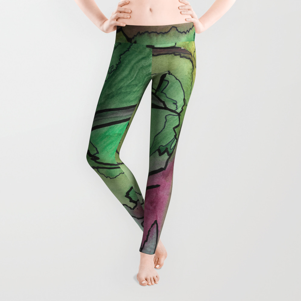 Earth and Sun Abstract Watercolor Fine Art Leggings by cailinfineart