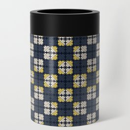 Checkerboard navy and yellow pattern Can Cooler