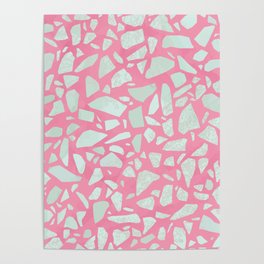 Pink terrazzo flooring seamless pattern with colorful marble rocks Poster