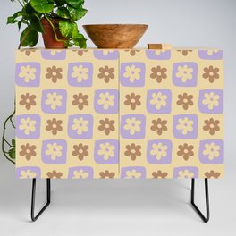 Hand-Drawn Checkered Flower Shapes Pattern Credenza