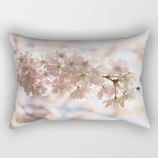 Bee and cherry branches against the blue sky Rectangular Pillow