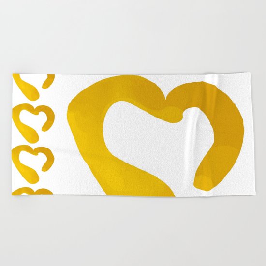 Gold Hearts on White - Love is Golden Beach Towel