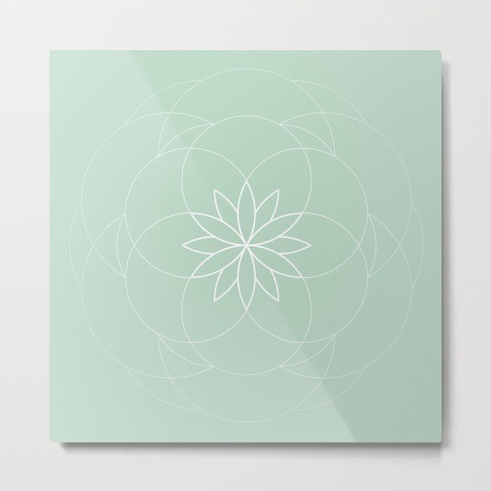 Minimalist Sacred Geometric Succulent Flower in Pastel Mint Color Metal Print
