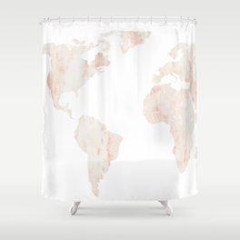 Marble World Map Light Pink Rose Gold Shimmer Shower Curtain