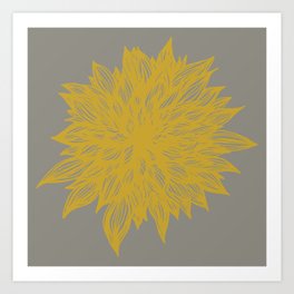 Floral Distortion yellow/grey Art Print