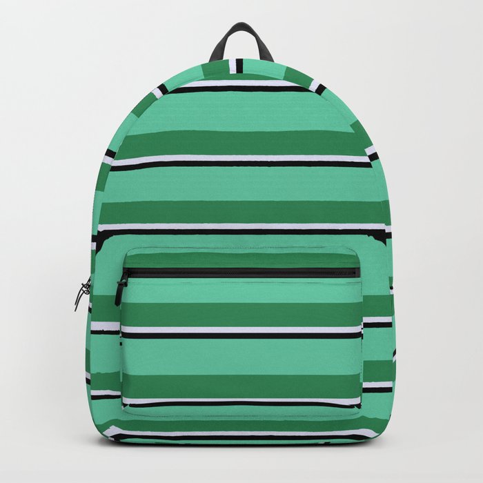 Aquamarine, Sea Green, Lavender, and Black Colored Striped/Lined Pattern Backpack