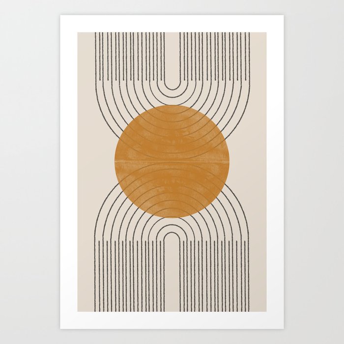 Minimal Line, Arch, Gold Sun Art Print